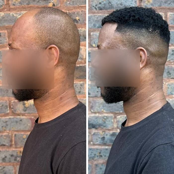 Client before and after: cropped top to sculpted quiff